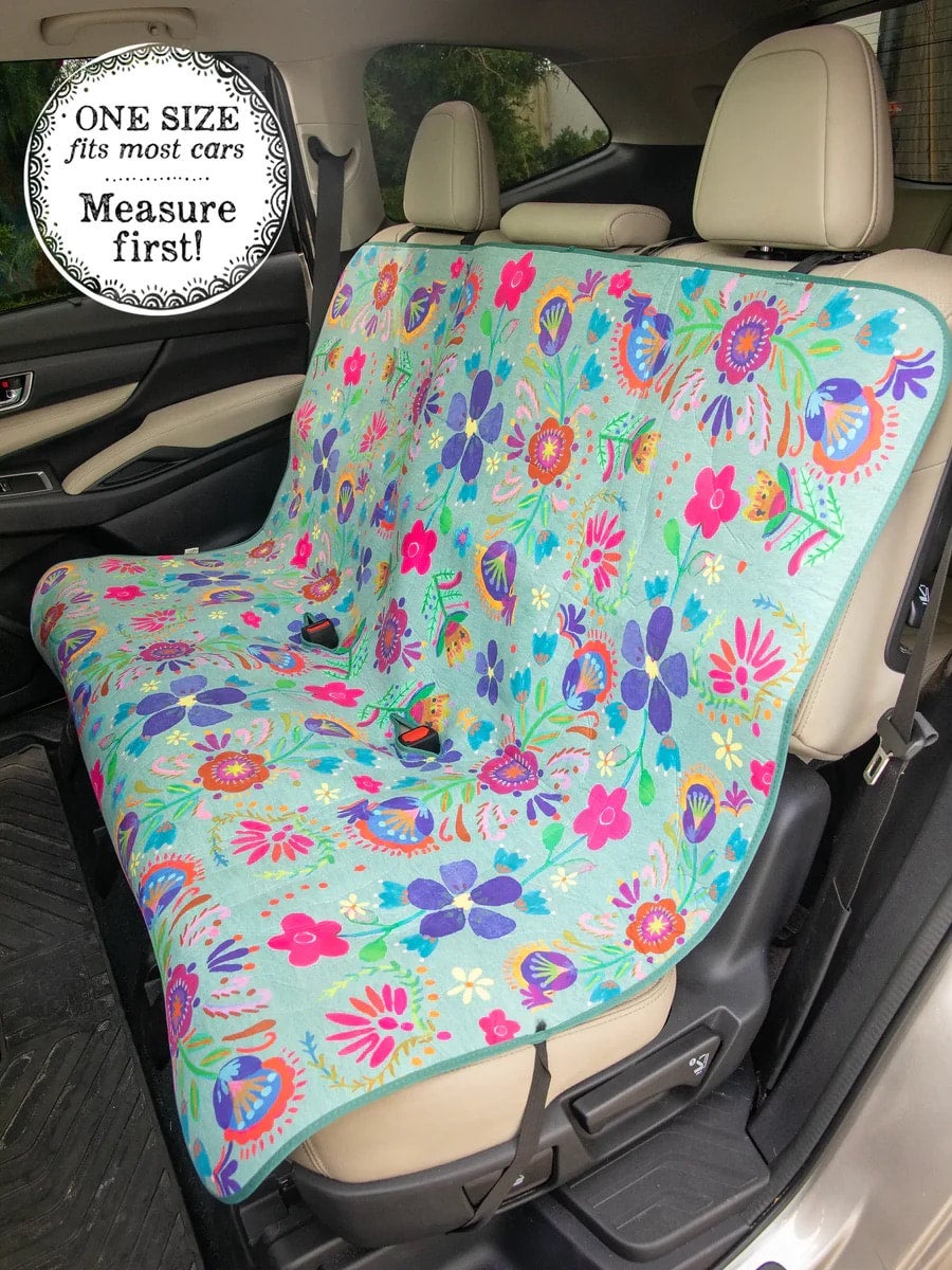 Back Seat Cover Indigo Folk Flowers ALBH